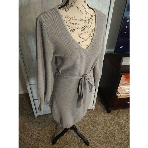 Sam Edelman vneck puff sleeve dress Gray xs boho feminine Cottage Core - Picture 4 of 8